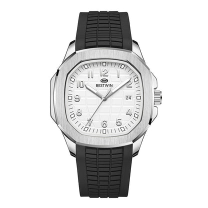 {{ brand }} Men's Fashion Sports Watch Black Belt Silver Case White - Fashion Sports Silicone Strap Alloy Watc