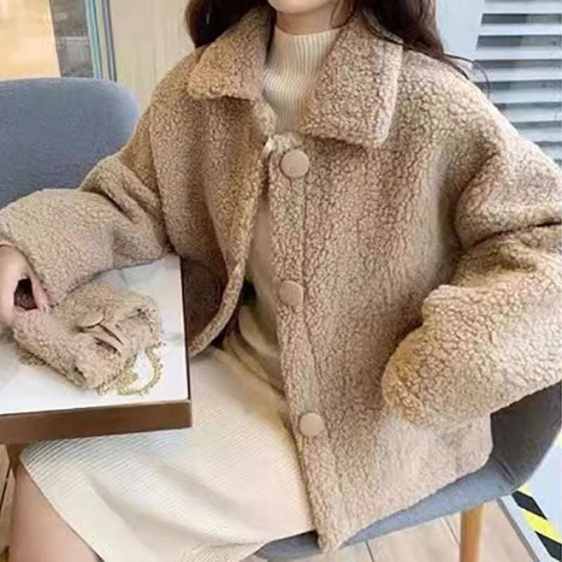 Women's Loose Lamb Wool Coat - Thick & Fleece-Lined Lamb Wool Coat Female Fleece-lined Thick | Ectron Online