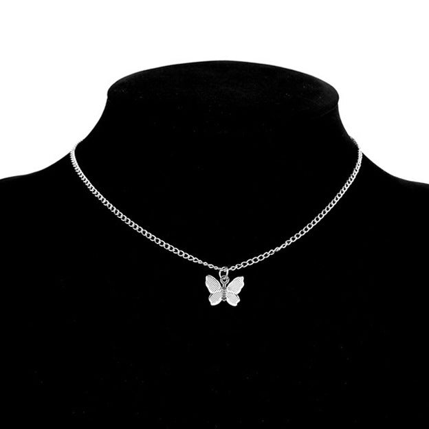 Silver butterfly pendant necklace with a single butterfly charm at center