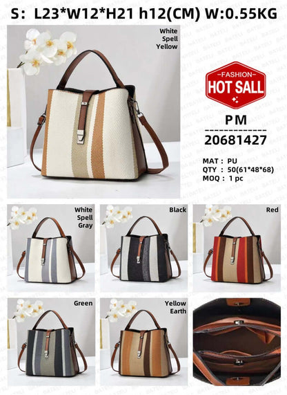 Large crossbody handbag color options collage with striped styles and top handles