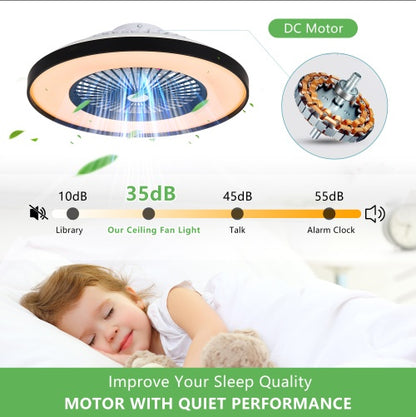 23" Smart Black Ceiling Fan - RGB LED Dimmable with Remote Control