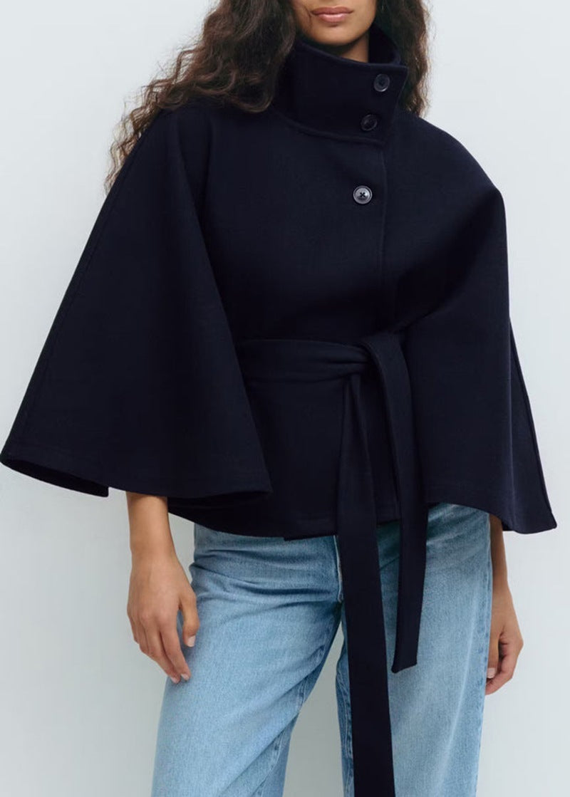 Elegant Winter Batwing Trench Coat with Belt Winter High Neck Batwing Sleeve Coat Wit | Ectron Online