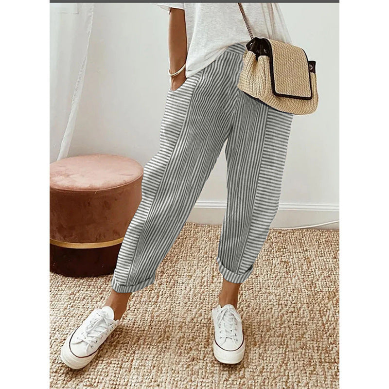 Women's Striped Print Trousers Summer Fashion Casual Loose Pants Women's Striped Print Trousers Summer Fa | Ectron Online