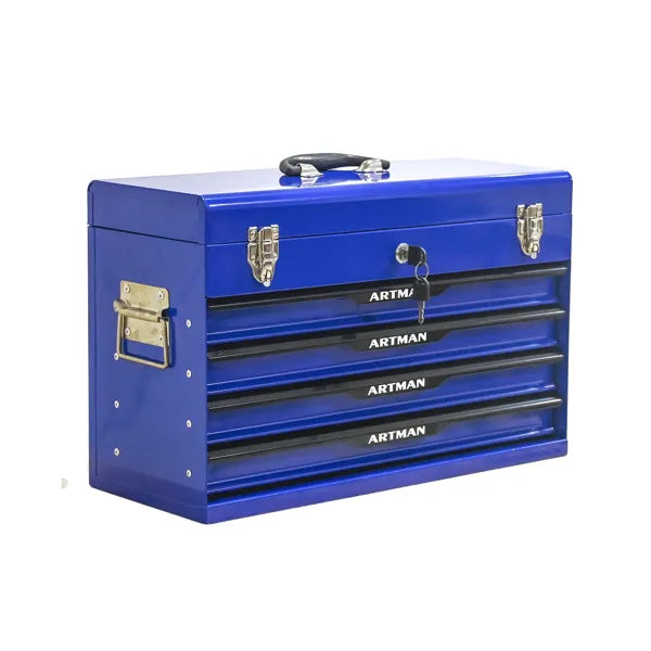 20-Inch Steel Portable Tool Box with Drawers & Metal Lock - Blue