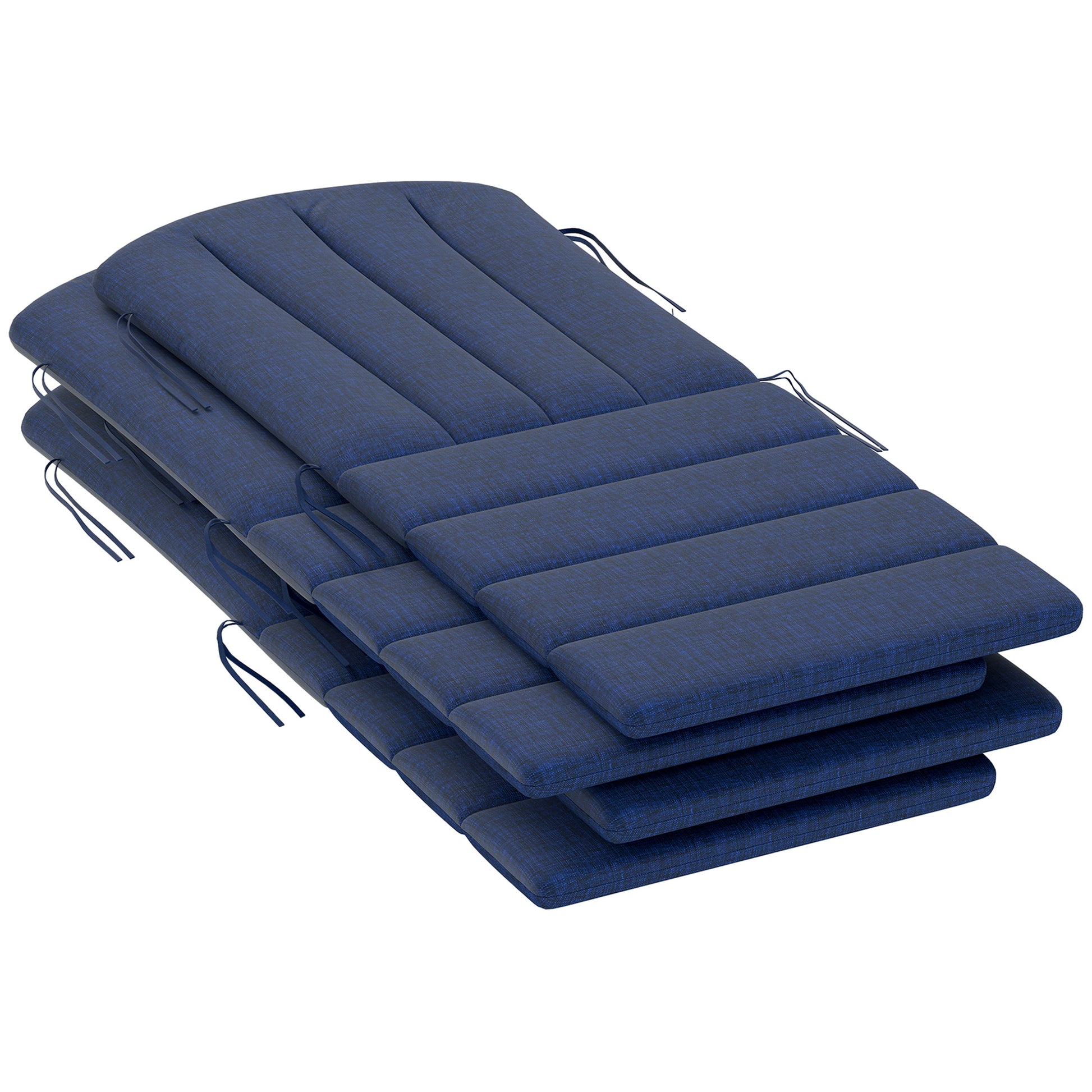Stack of navy high-back chair cushions with tie cords