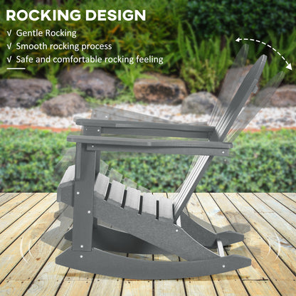 Light gray Adirondack rocking chair with curved rocker base and slatted back
