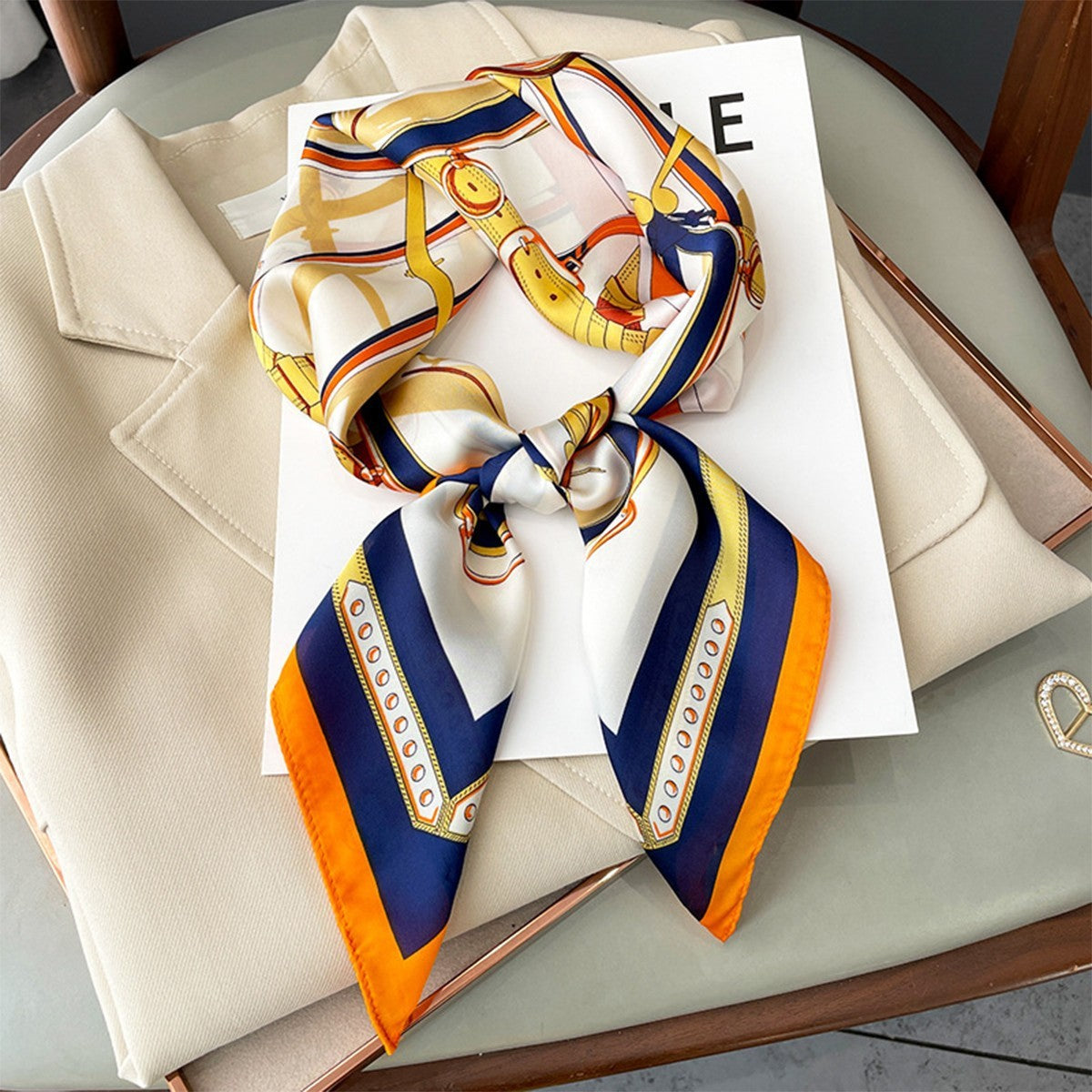 Solid Color Square Scarf - Elegance & Style Artificial Silk Striped High-grade Korea | Ectron Online