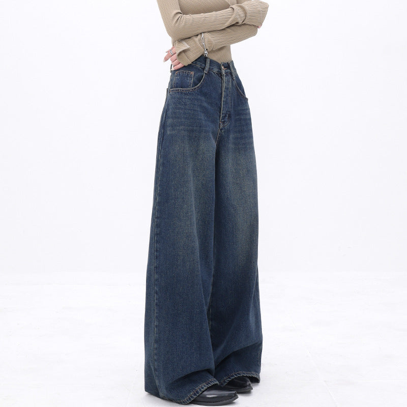 Retro Wide Leg Jeans Women's High Waist Loose Straight Mopping Pants