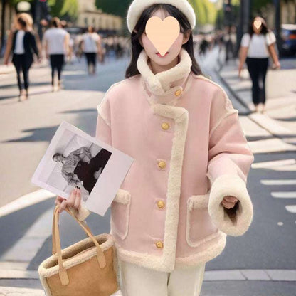 Women's Korean Suede Motorcycle Clothing Berber Fleece Coat