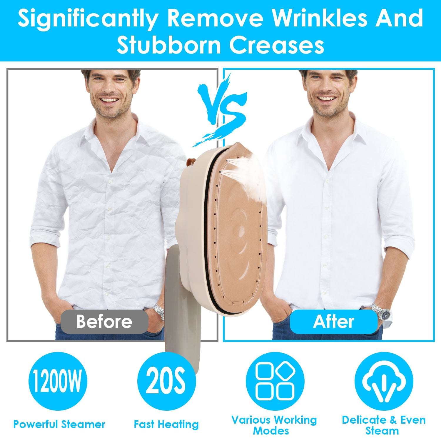 1200W Foldable Handheld Travel Steamer & Iron (Wet/Dry Mode)