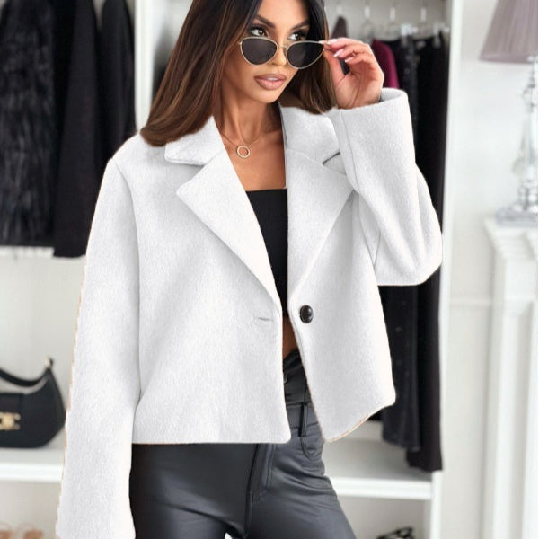Women's Fall/Winter Wool Small Coat - Suit Collar & Solid Fall Winter Fashion Suit Collar Solid Co | Ectron Online