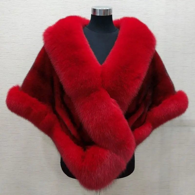 Luxury Faux Mink Fox Fur Dress Shawl & Cape Imitated Mink Fox Fur Cape Coat Plus-siz | Ectron Online