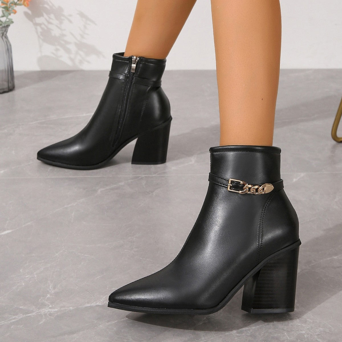 High Heel Side Zipper Plus Size Pointed Toe Chunky Heel Martin Boots Women's High Heel Side Zipper Plus Size | Ectron Online