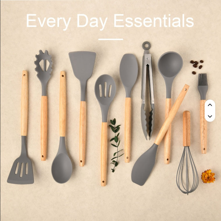 12 Pc Gray Silicone Kitchen Utensil Set