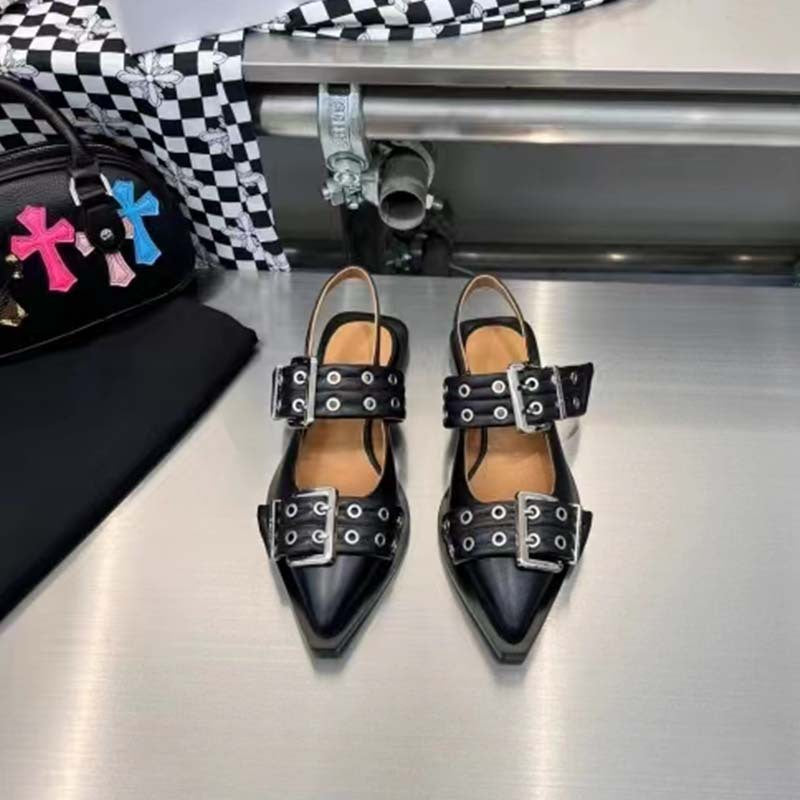 Pointed Toe Leather Mules – Flat Sandals with Belt Buckle Pointed Toe Belt Buckle Mules Leather Fl | Ectron Online