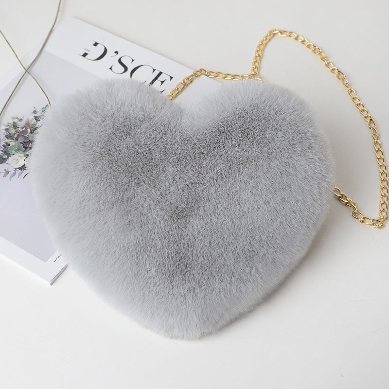 Women's Plush Heart Love Bag - Valentine's Day Chain Shoulder Bag Love Bags For Women Plush Chain Shoulder | Ectron Online