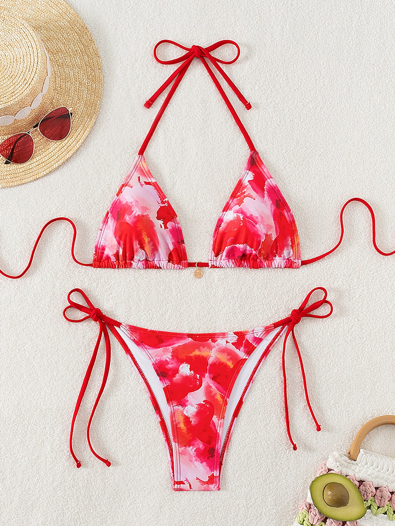 Women Printed Lace-up Bikini Split Swimsuit Swimwear Women Printed Lace-up Bikini Split Swims | Ectron Online