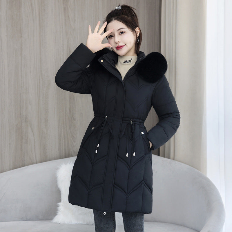 Women's Mid-Length Cotton Jacket | Large Fur Collar Thickened Coat