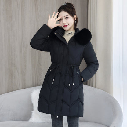 Women's Mid-Length Cotton Jacket | Large Fur Collar Thickened Coat Large Fur Collar Coat Mid-length Thicken | Ectron Online