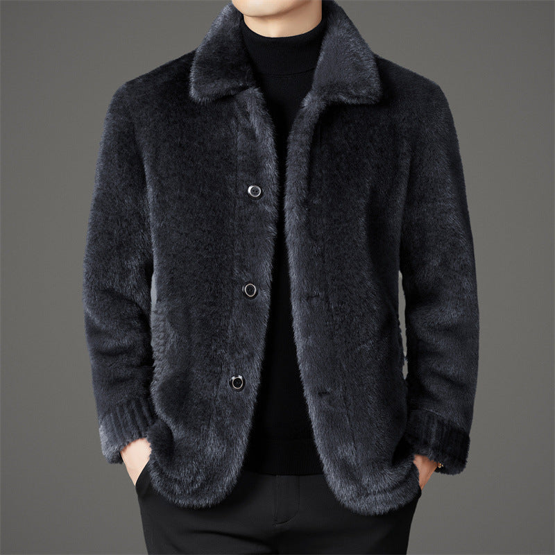 Men's Golden Mink Wool Leather Coat Men's Winter Middle-aged Lapel Golden Mi | Ectron Online