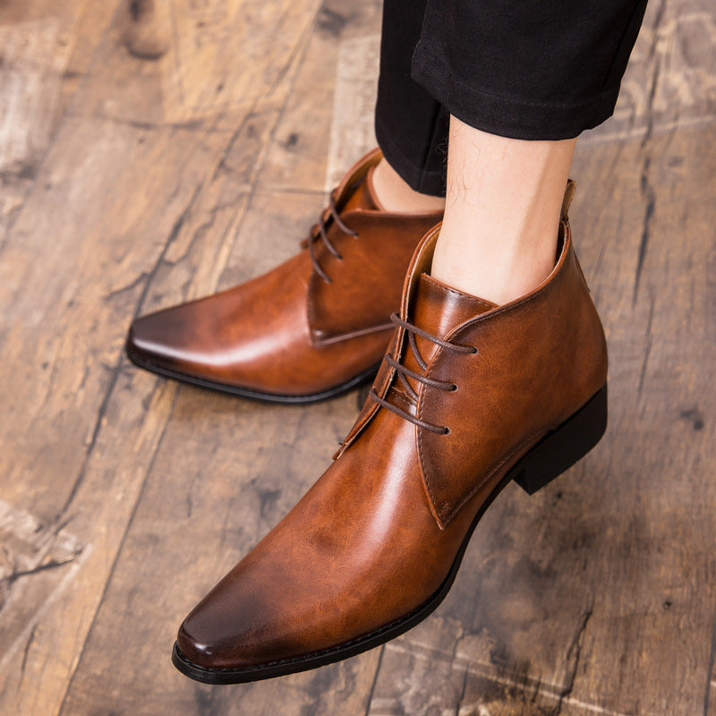 Men’s British High-Top Leather Shoes – Pointed Toe Elegance British Men High-top Leather Shoes Point | Ectron Online