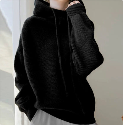 Women's Hooded Knitted Sweater | Minimalist Solid Color Knit Top Hooded Solid Color Knitted Sweater | Ectron Online