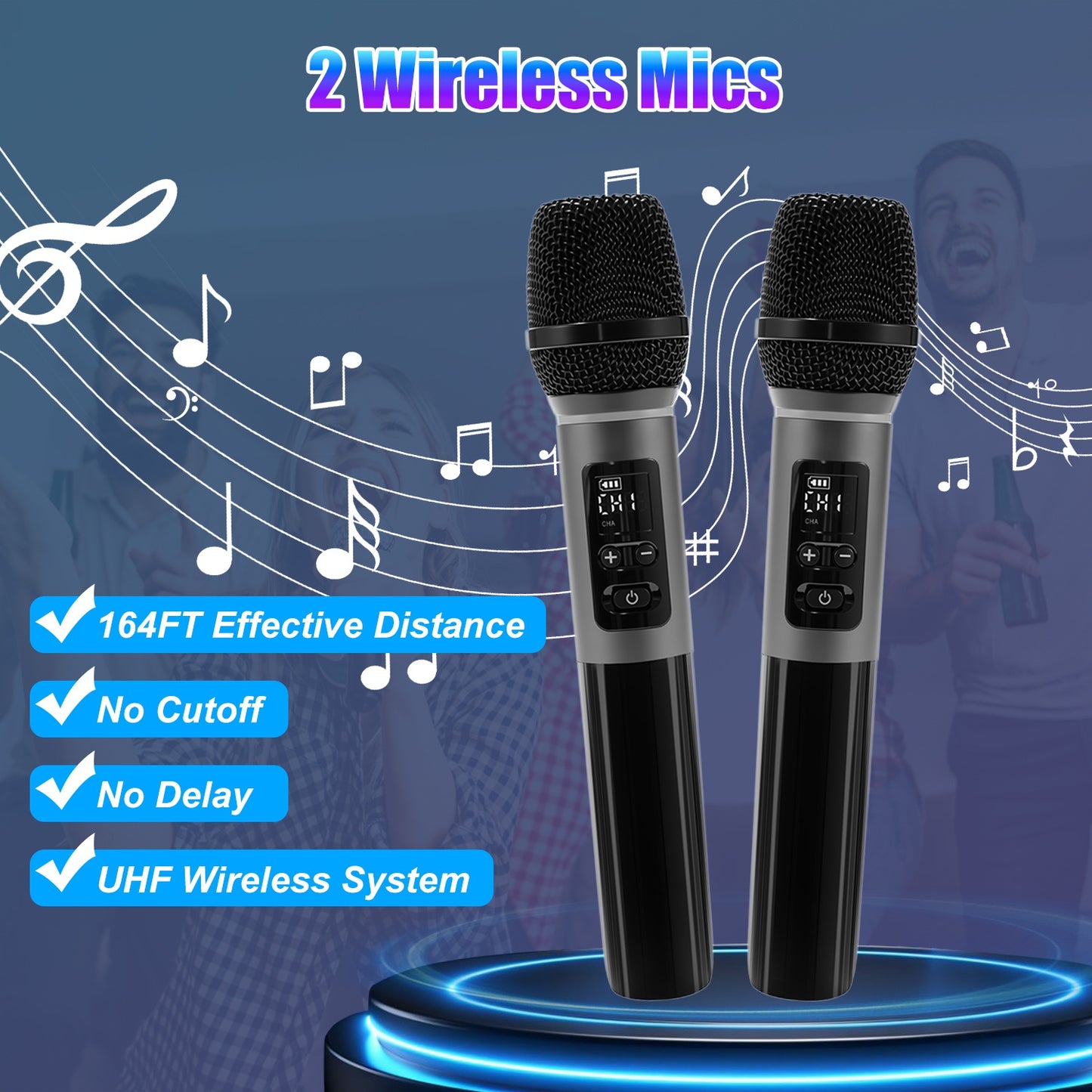 Wireless Party Speaker with 2 Mics | TWS Bass & LED Bluetooth Speaker