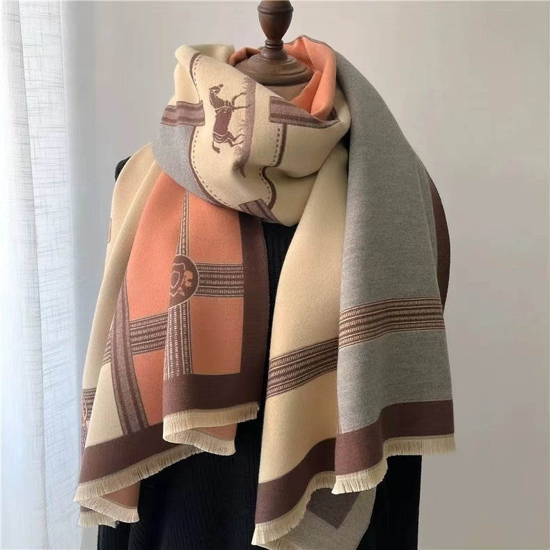 Women's New Winter Contrast Color Cashmere Scarf Korean Style Contrast Color Artificial C | Ectron Online