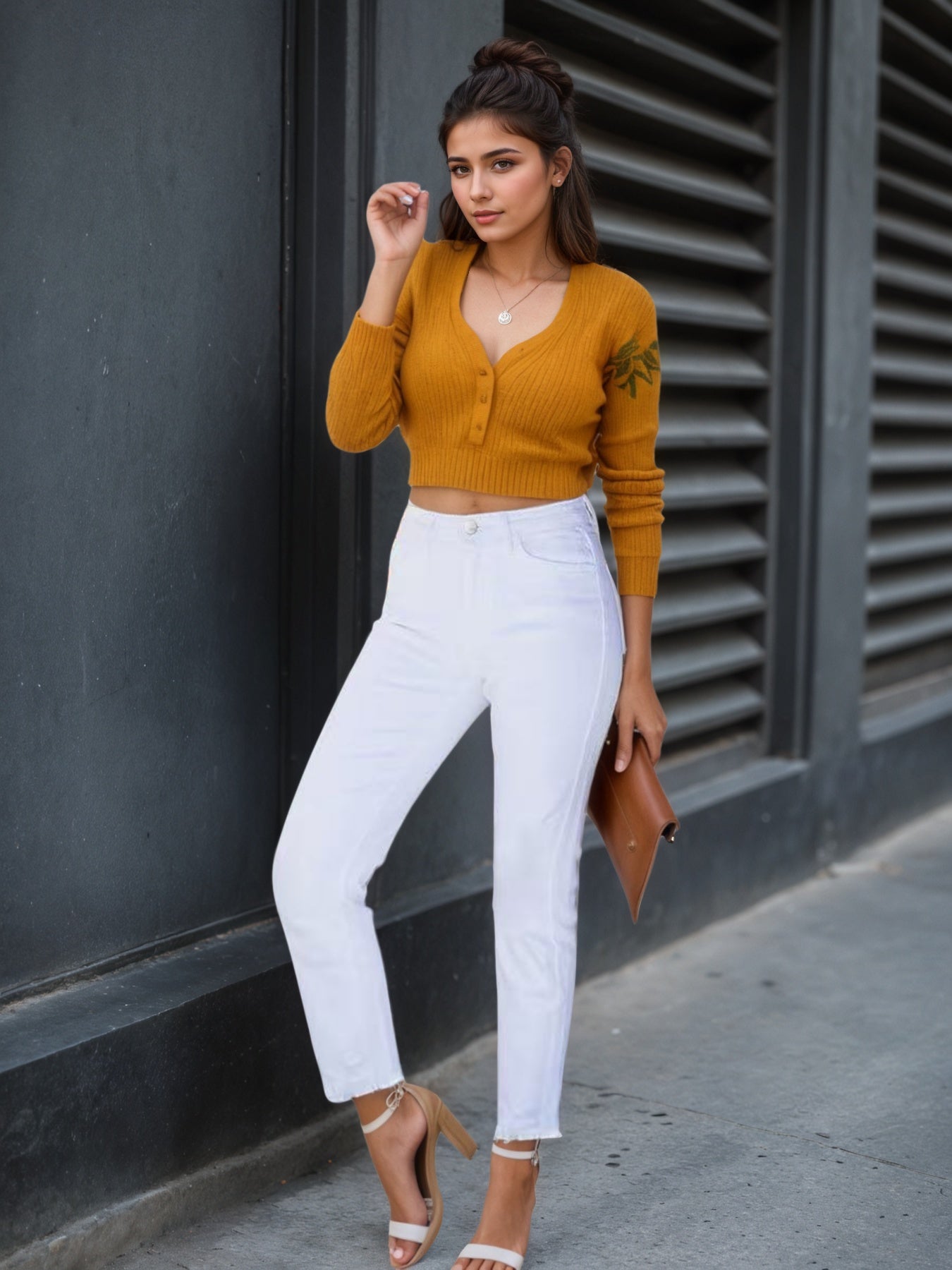 Women's Pure White Fringed Slim-Fit Jeans