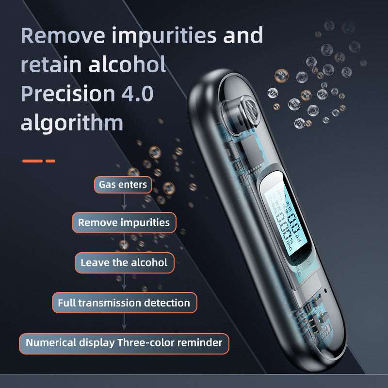 Alcohol purity tester with text on a dark background