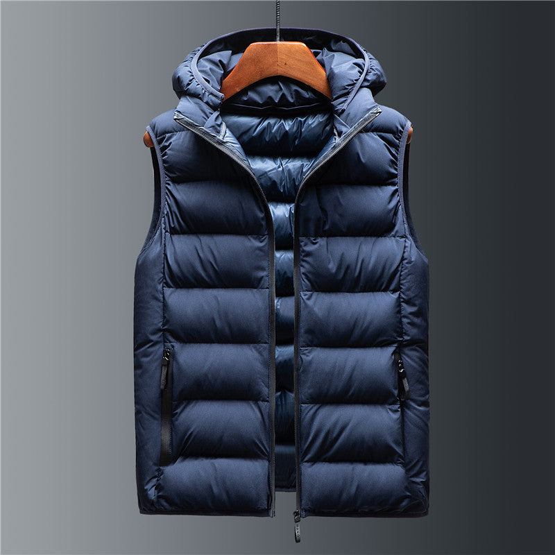 Men's Short Hooded Puffer Vest Men's Down Cotton Loose Waistcoat Hooded | Ectron Online