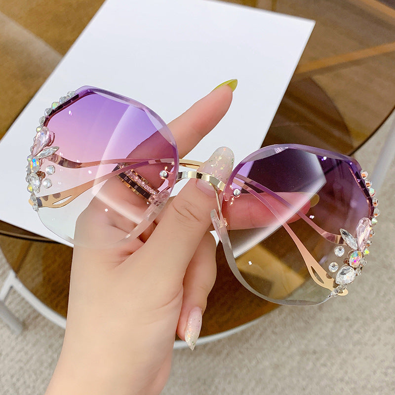 Women's Fashion Rimless Cut Edge Diamond Sunglasses