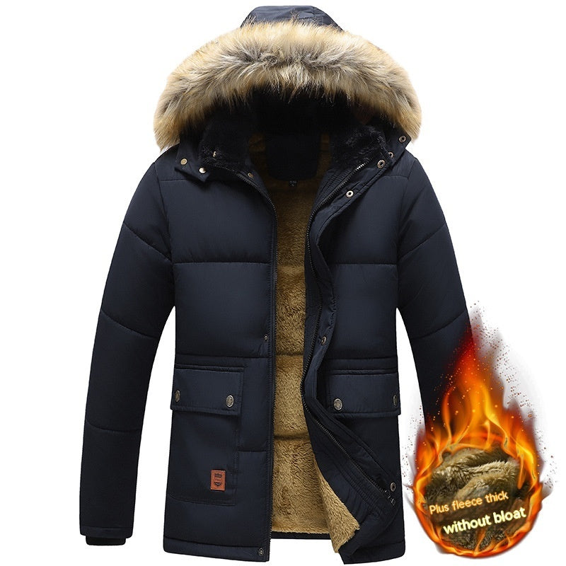 Middle-Aged Men's Fleece-Lined Thick Warm Quilted Jacket