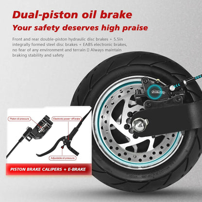 Front wheel of an electric scooter with disc brake rotor and large tire