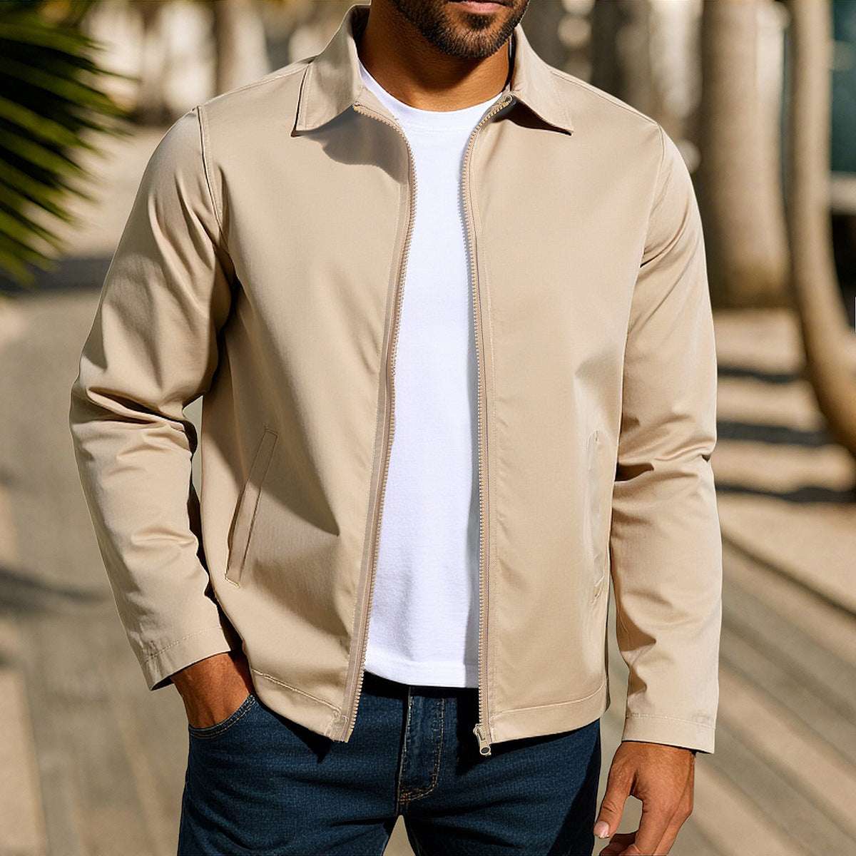 Men's Coat Zipper Raglan Sleeve Cardigan Jacket