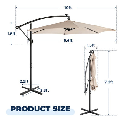 Khaki 10ft hanging patio umbrella with central support pole