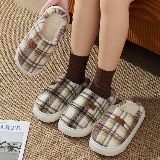 Women's Home Comfortable Warm Striped Toe Cap Cotton Slippers