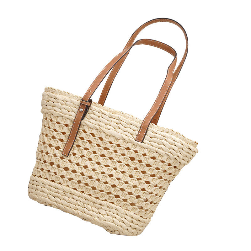 Urban Straw Braided Bag - White & Khaki Large Capacity Fashion Urban Simple Whit | Ectron Online
