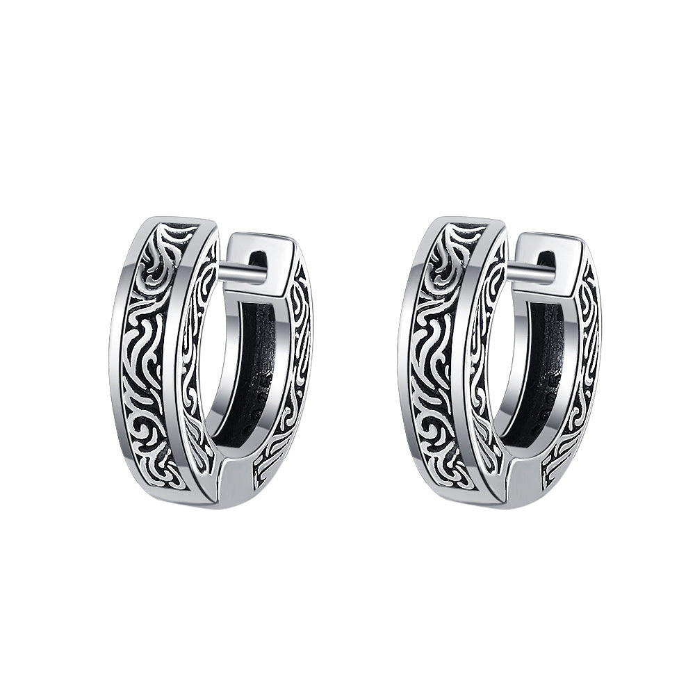 S925 Sterling Silver Small Popular Design Vintage Worn Earrings