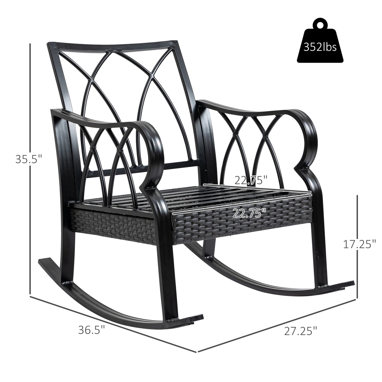 Outdoor Wicker Rocking Chair with Blue Cushions - Aluminum Rocker