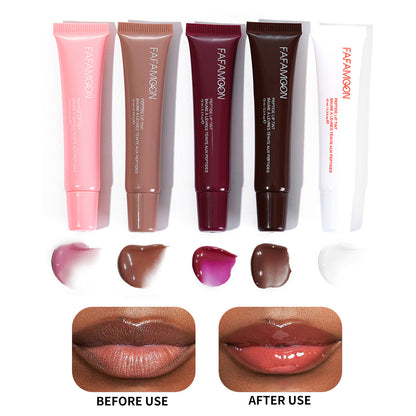 Glossy Lip Glaze Waterproof Long Lasting Lip Gloss Glossy Mirror Tea Red Liquid Lipstick Doodle Lip Korean Makeup