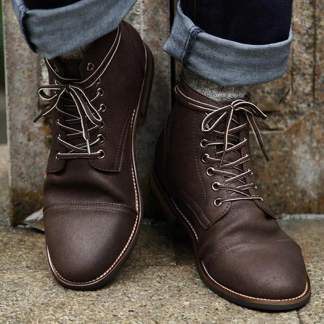 Men’s Round Toe Lace-Up Motorcycle Boots – Stylish & Durable Men's Shoes With Front Lace Round Toe Mo | Ectron Online