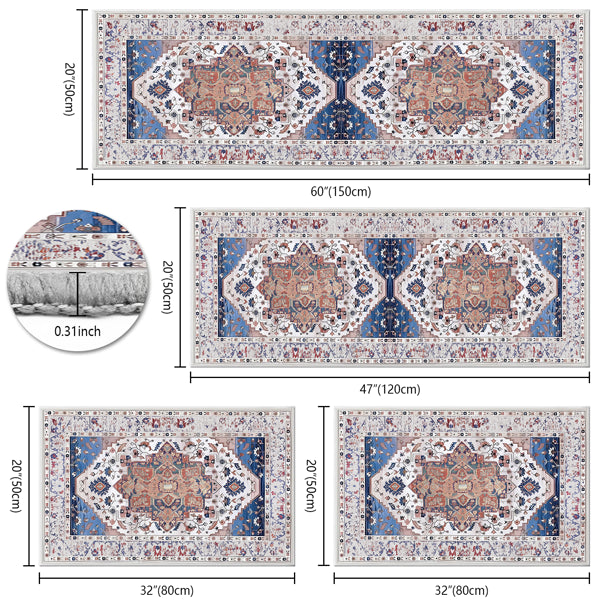 3-Piece Boho Kitchen Rug Set with Runner | Non-Slip & Washable