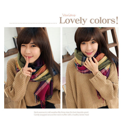 Colorful Extra Long Thick Tassel Plaid Scarf