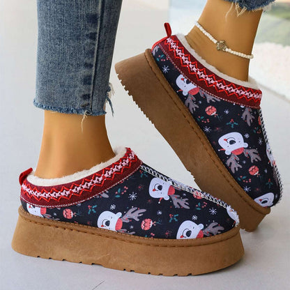 Women's Christmas Ankle Boots – Plush Lined Slip-On Winter Shoes Women's Cartoon Christmas Print Ankle Bo | Ectron Online