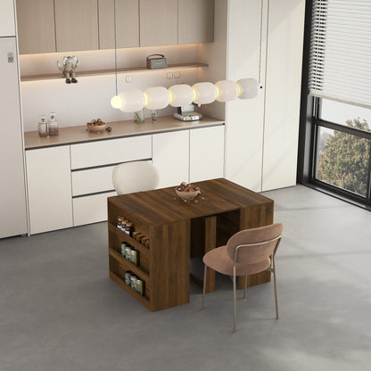 Foldable wood console table with compact rectangular top and lower open shelf