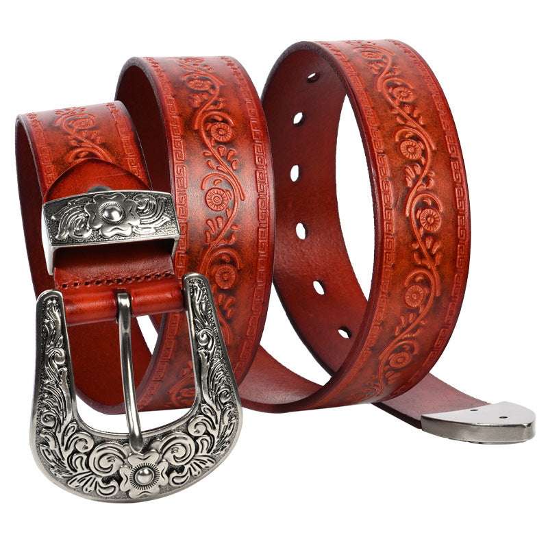 Men's Embossed Mongolian Style Leather Belt Embossed First Layer Cowhide Men's Mongo | Ectron Online