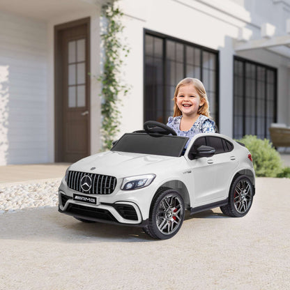 White kids 12V ride-on SUV car with AMG-style front bumper and LED headlights