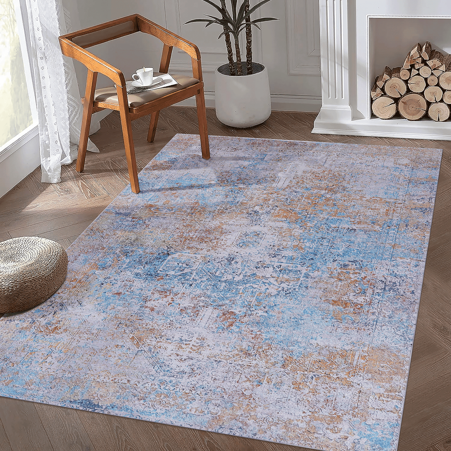 Maval Washable Area Rug - 5x8 Vibrant Yellow Modern Carpet