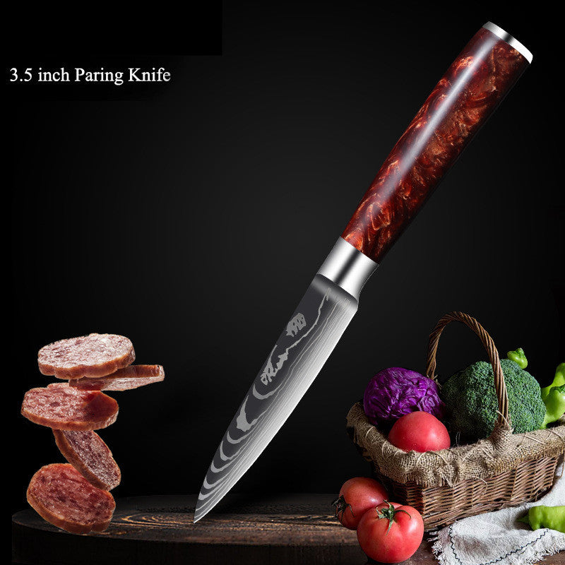 Premium Cutlery | Damascus Steel | with Red Resin Handles Kitchen Knives Set | Ectron Online